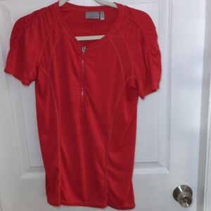 Athleta Red Short-Sleeve Zip Athletic Back Zipper Pocket Small Summer Running